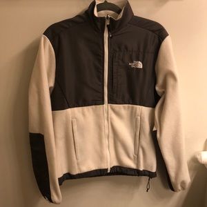 Grey and White Fleece North Face Jacket